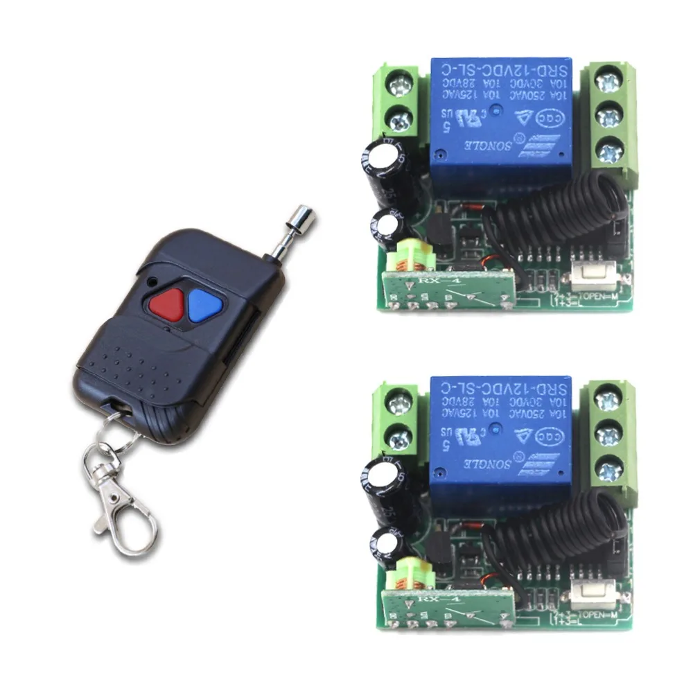 

Hot Sales DC 12V Mini Sizes 1CH Wireless RF Remote Control Switch 1Transmitter+2 Receiver with Case 315/433mhz