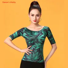 Топы Для латинских танцев, новинка, с принтом, половина рукава, Одежда для танцев, женская одежда для бальных танцев, сальсы, румбы, танец чача, костюмы для выступлений