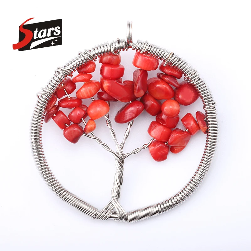 

Singreal Coral Stone Natural Stone Tree of Life Pendant Necklace for Women Handmade Necklaces Pandent Reiki Costume Jewelry