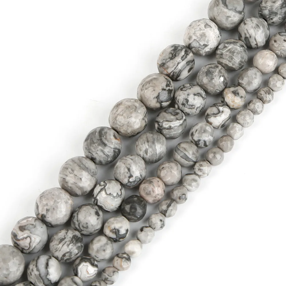 

Natural Grey Map Faceted Stone Beads For Jewelry Making DIY Bracelet Material Necklace 4mm 6mm 8mm 10mm Strand 15.5''