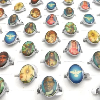 

50pcs Printed Religious Image Rings Mix Lot Christianity Ring Wholesale