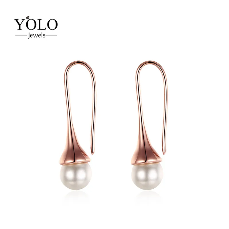 

Female Vintage Long Drop Earrings with Shining Pearls Fashion Design Rose gold Dangle Earring for Women Love Gift for Girlfriend