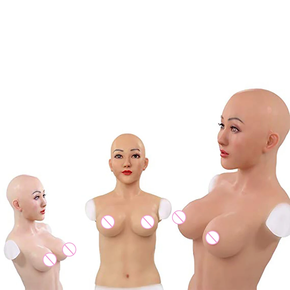 KOOMIHO Soft Silicone Female Head Mask Halfbody E CUP Breast Realistic Handmade Makeup Transgender Mask Halloween Cosplay Mask