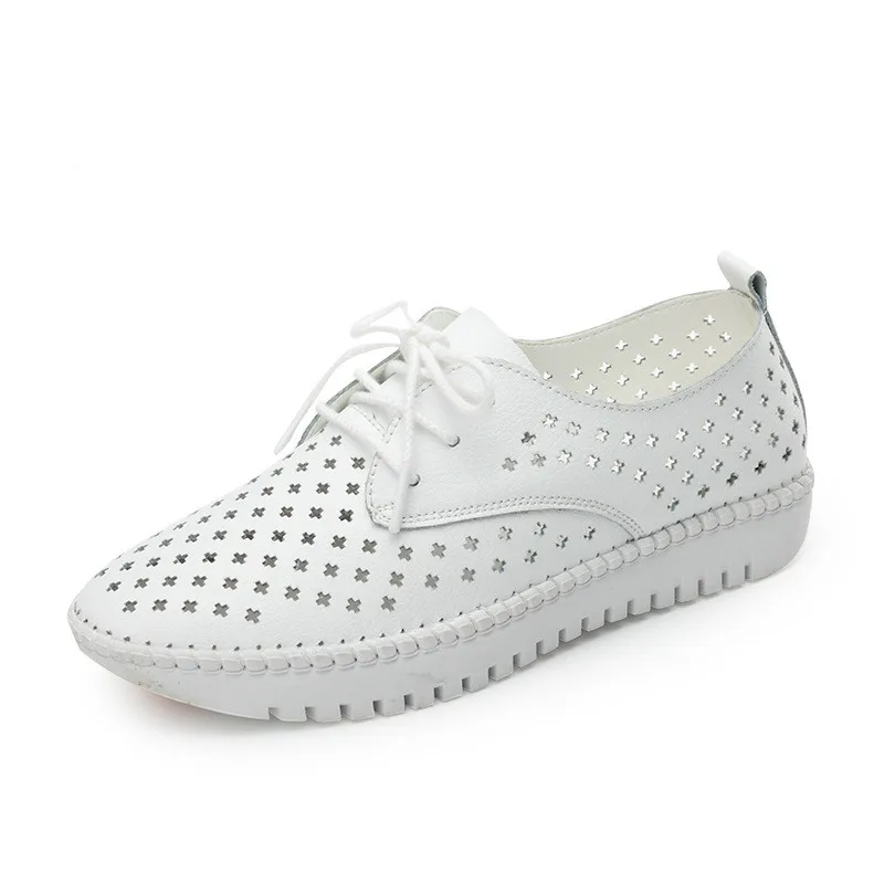 Вулканизированная обувь 2019 Весна Лето Натуральная кожа белые кроссовки женские белые туфли модные на шнуровке открытые женские кроссовки