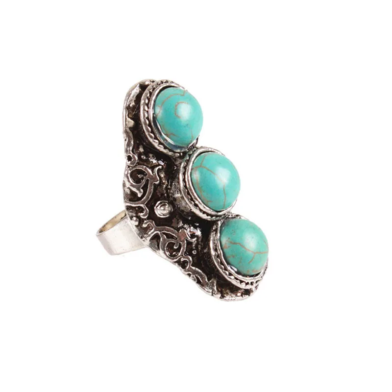 2018 New Personalized Jewelry Vintage Antique Silver Turquoises Ring for Men Tibet Women Finger Ring