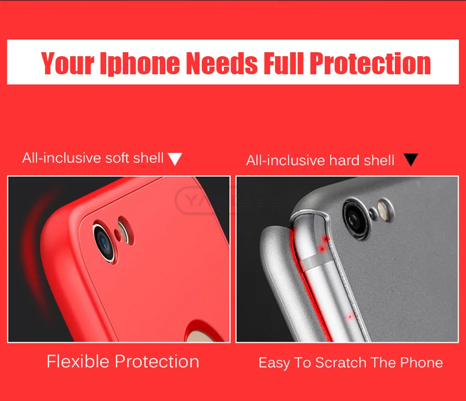 YAMIZOO Coque For iPhone 6 6s 8 7 Plus x Case Luxury 360 Degree Full Body Hard Phone Cases Back Cover For iPhone 7 Case Silicone (5)
