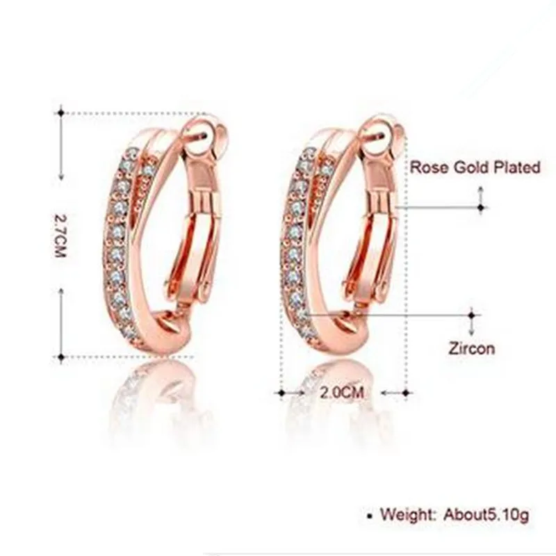 Розовое золото-Цвет обруч уха и обручальные кольца, циркониевые Мода Модные украшения серьги для Для женщин Eh094