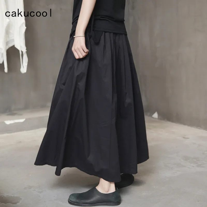 Falda Faldas Largo Nuevo Imperio Negro Algodón Diseño Japón Panel Casual Línea Una Cakucool Plisados Tamaño Mujeres Maxi Htq6Wx
