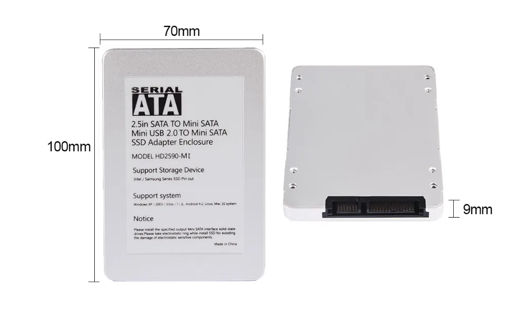 2.5 Inch SATA To Mini SATA Caddy Mini USB 2.0 To SATA SSD Enclosure For Laptop Desktop PC Hard Disk Case portable hdd case