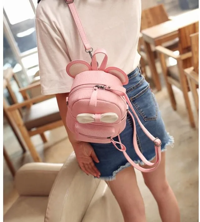 Летняя новая женская сумка, качественная женская сумка из искусственной кожи, милые рюкзаки с ушками животных, милый бант, мини рюкзак XA764B