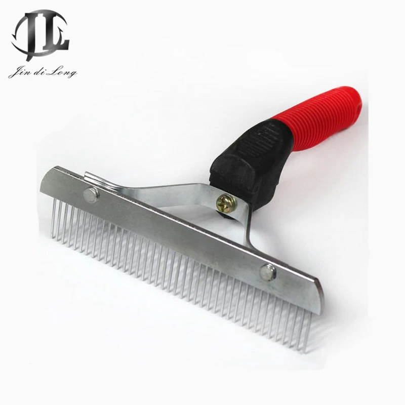 

2018 New Wholesale Cheap Price Creative Rubber Handle Stainless Tooth Large Size Rake Shape Pet Dog Cat Hairdressing Comb