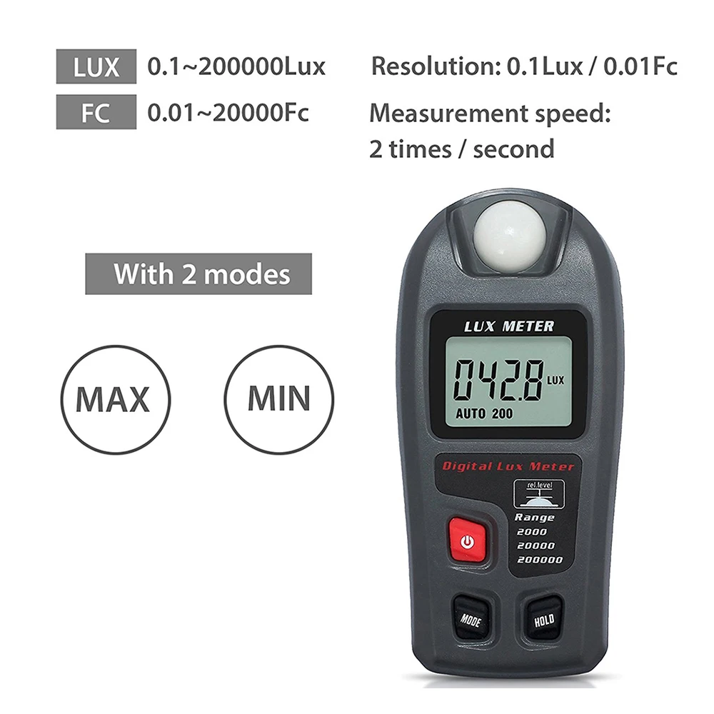 GHIXAC портативный Высокоточный Цифровой Люксметр 0,1~ 200000Lux датчик света большой ЖК-дисплей фотометр ручной инструмент MT30