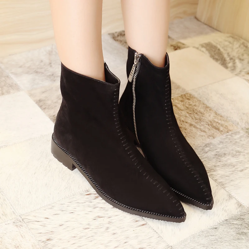 Women's Autumn Flats Ankle Boots Brand Designer Pointed Toe Short Booties Genuine Suede Leather Female Footwear Shoes for Women Women's Autumn Flats Ankle Boots Brand Designer Pointed Toe Short Booties Genuine Suede Leather Female Footwear Shoes for Women