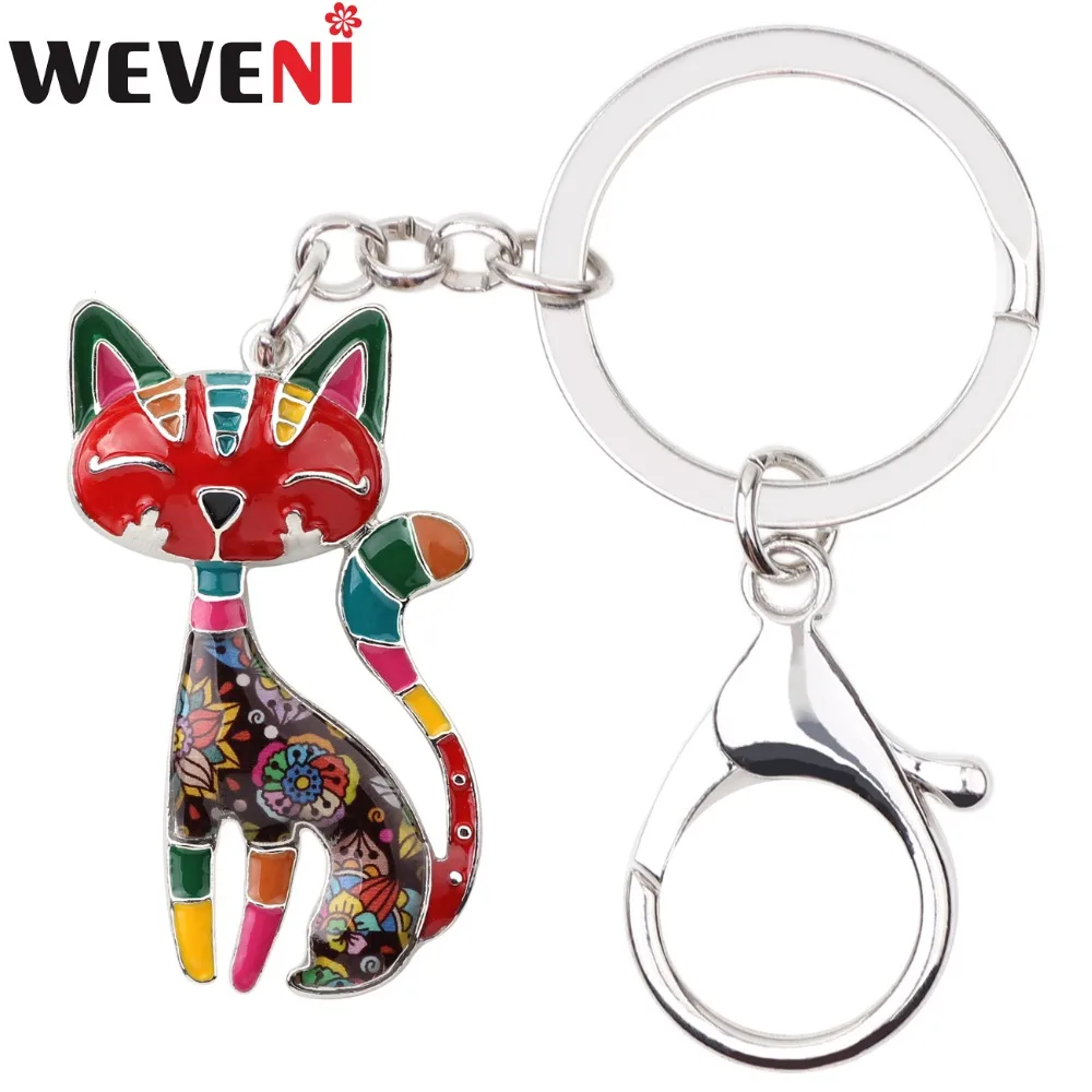 

WEVENI Enamel Metal Cat Kitten Key Chain Key Ring HandBag Charm Keychain Accessories New Trendy Jewelry For Women Cat Lover Gift