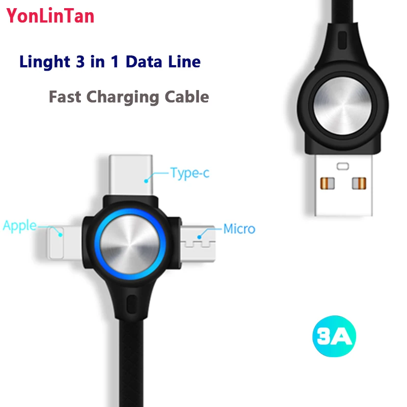 KaiNuEn i 3 в 1 микро гибкий кабель для быстрой зарядки usb type C кабель для зарядки и передачи данных кабели для мобильных телефонов для Apple Iphone huawei samsung
