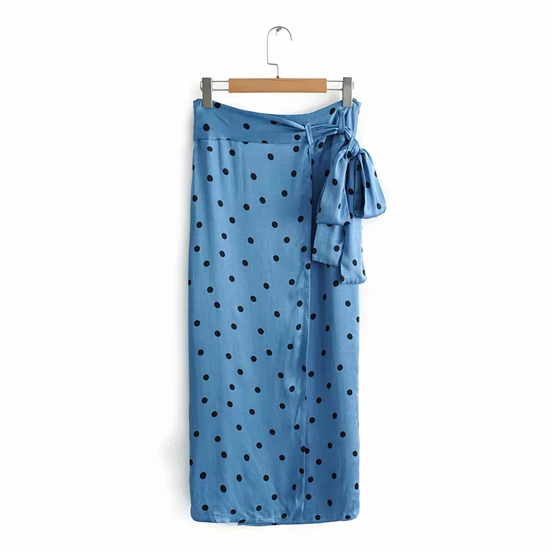 

Blue Polka Dots Boho Skirts Women-s Spring-Autumn Midi Skirt Ladies Chic High Waist Cask Stain Skirts Jupe Femme Faldas Mujer