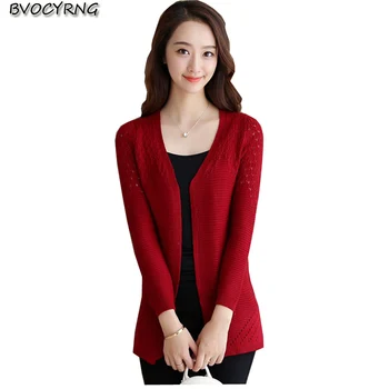 

New Spring Autumn Knitwear Sweater Big Yards Women Wool Coat female V-neck Long-sleeve Cardigan Sweater Long Leisure tops Q532