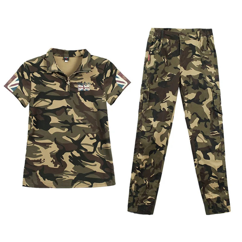 Plus Size Camouflage/Army Green Lover Set Causal Women and Men 2Pcs Tracksuit camouflage print t-shirt tops+ Pants Jogger Suit
