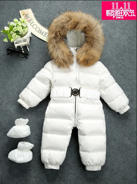 Russia Winter Baby Snowsuits bebes Jumpsuit hold 25 18M 4T Boy Girls Warm natural fur Down