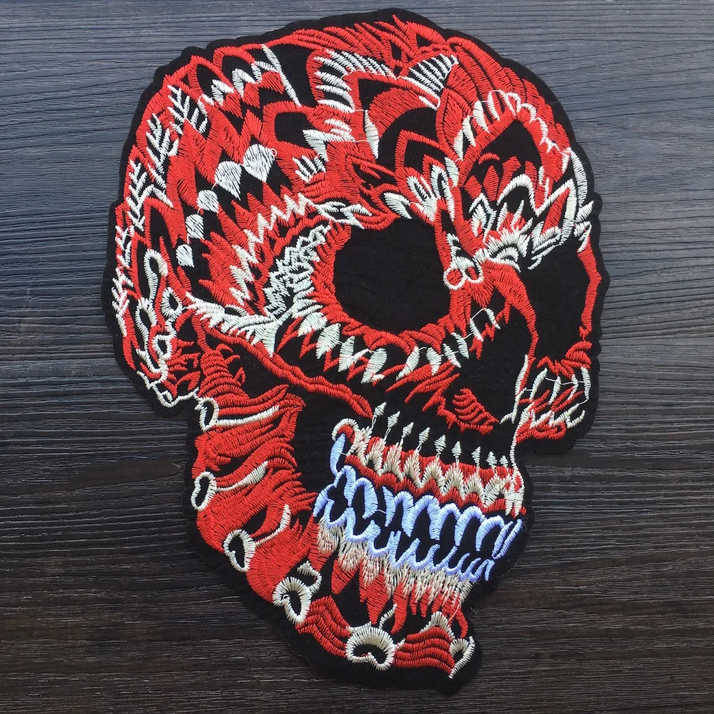 

1Piece New Arrival Cool Red Skull Embroidered Patch Applique Iron on Patches for DIY Clothes Accessory Clothing LSHB751