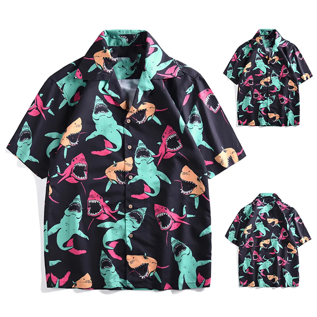 

2019 New Arrivals Male Casual Male Hawaiian shirt Spring and Summer Fashion Couple Personal Printed Short-sleeved Beach Tops
