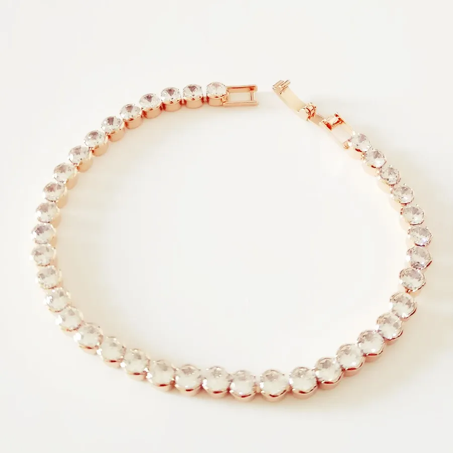

2019 New Trendy Bracelet 585 Rose Gold Color Women Jewelry Top Fashion 19CM Long Full Cubic Zircon Hand Link Women Bracelets