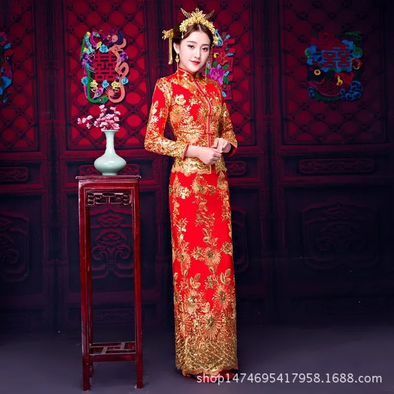 Традиционное свадебное платье новое свадебное китайское платье Ципао Феникс винтажные платья Элегантное китайское Qipao халаты Восточное оптом
