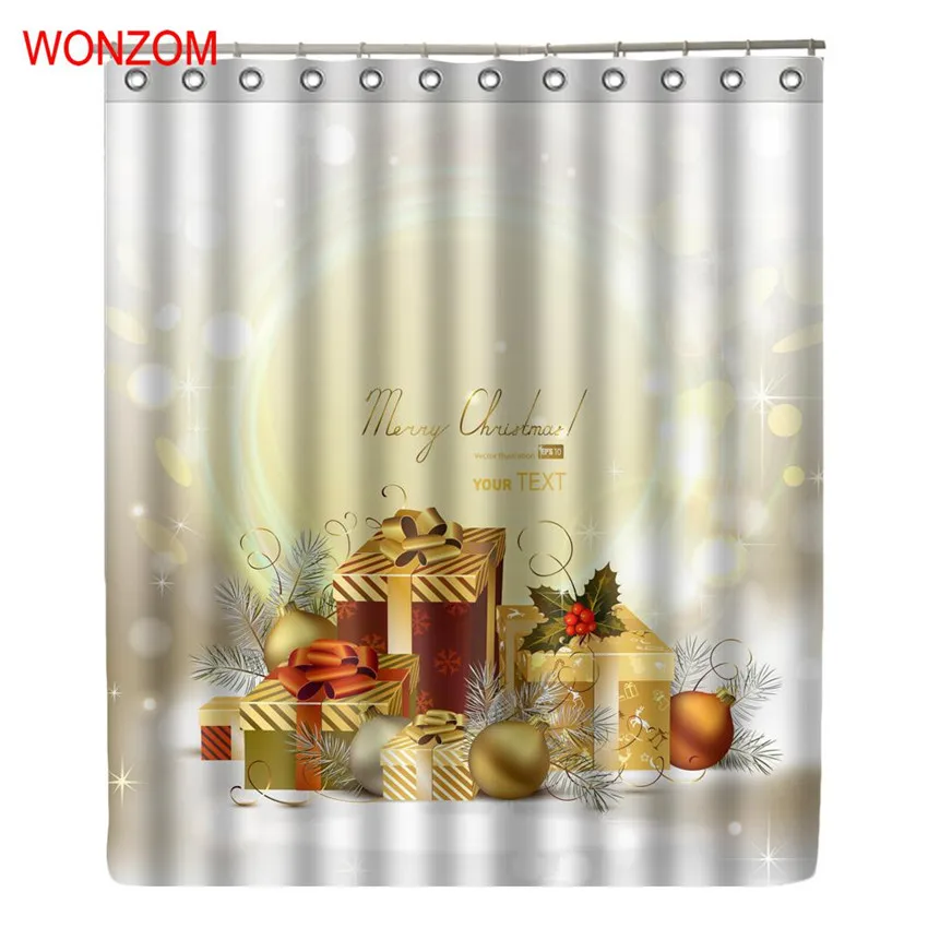 

WONZOM 2018 Polyester Christmas Curtains with 12 Hooks For Bathroom Decor Modern Bath Waterproof Curtain Bathroom Accessories