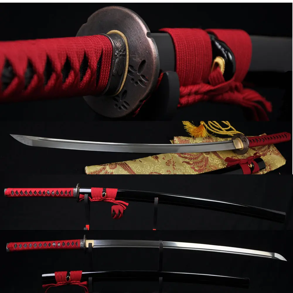 

Damascus Full Tang KATANA Japanese Samurai Sword Folded Steel Very Sharp Oil Quenched Blade Can Cut Bamboo Alloy Dragonfly Tsuba