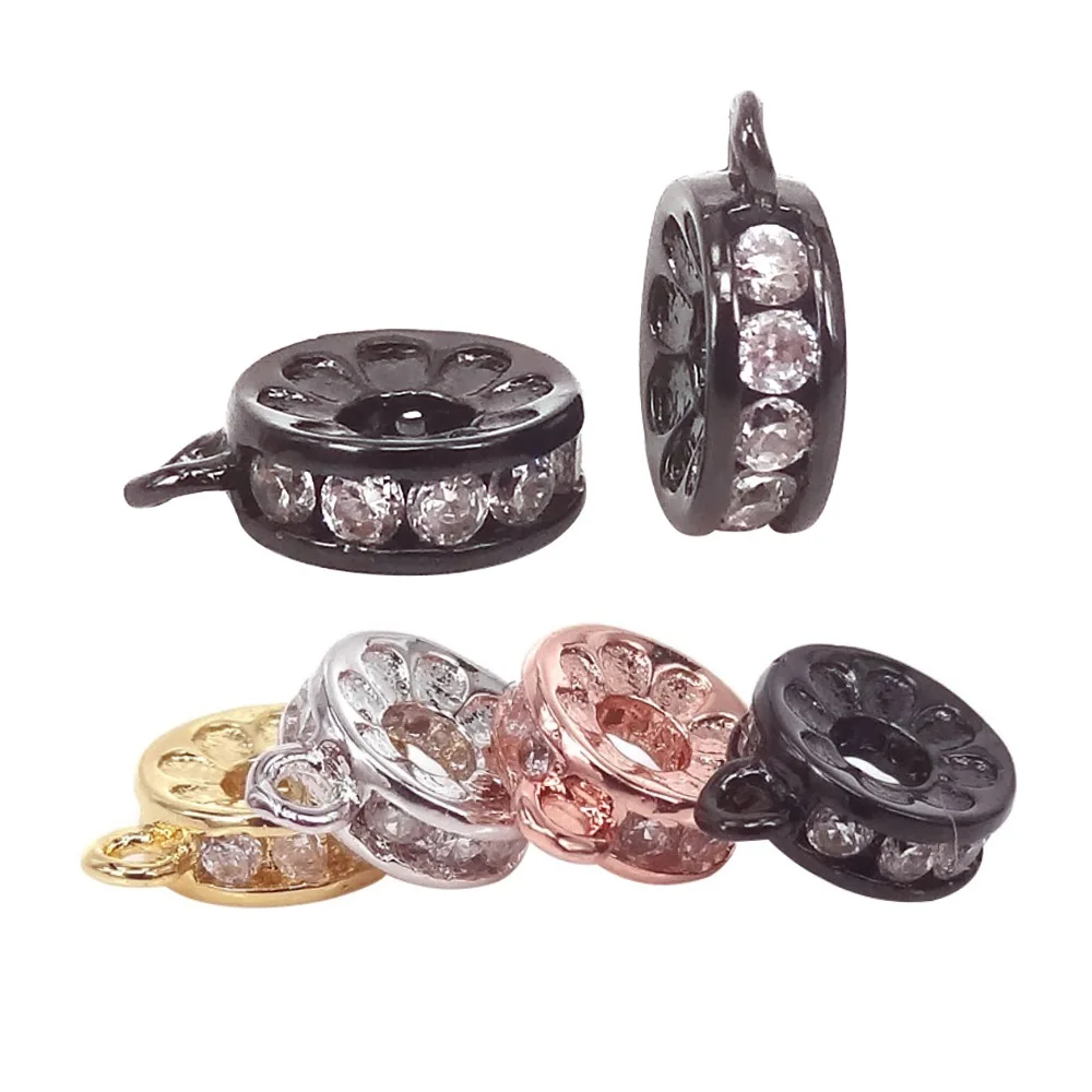 

2018 New Mixed Color 8MM Gold Color Micro Pave Cz Beads Charm Holder Beads Fit For Pearl Bracelets Making Fancy Bead Stopper