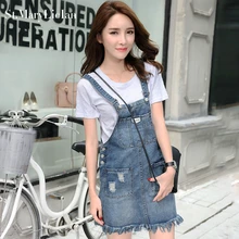 Summer Skirt Women Denim Suspender Skirt Jeans skirt Blue Jeans Casual shoulder-straps Top Quality Front Pocket Overall Skirt