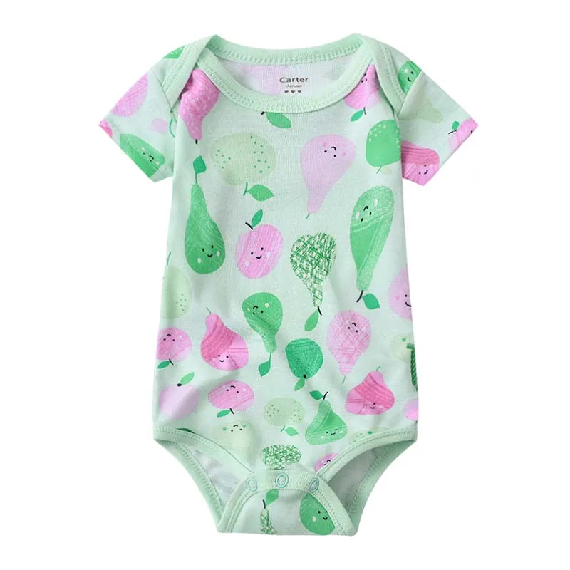 Newborn Bodysuits Baby Girl Clothes Summer Short Sleeve Cute Cartoon Pink Print Infant Clothing