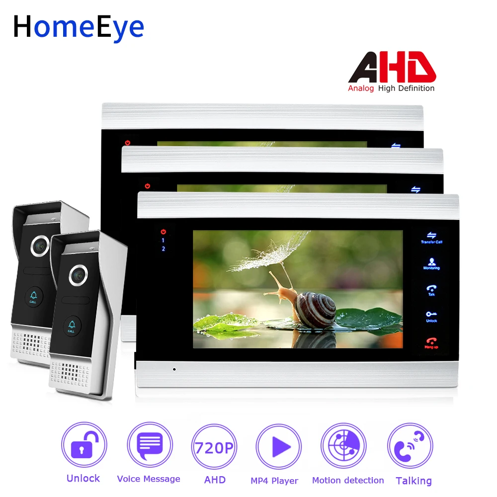 HomeEye 720P AHD Video Door Phone Video Intercom Home Access Control System 2-3 Wide View Angle Motion Detection Security Alarm