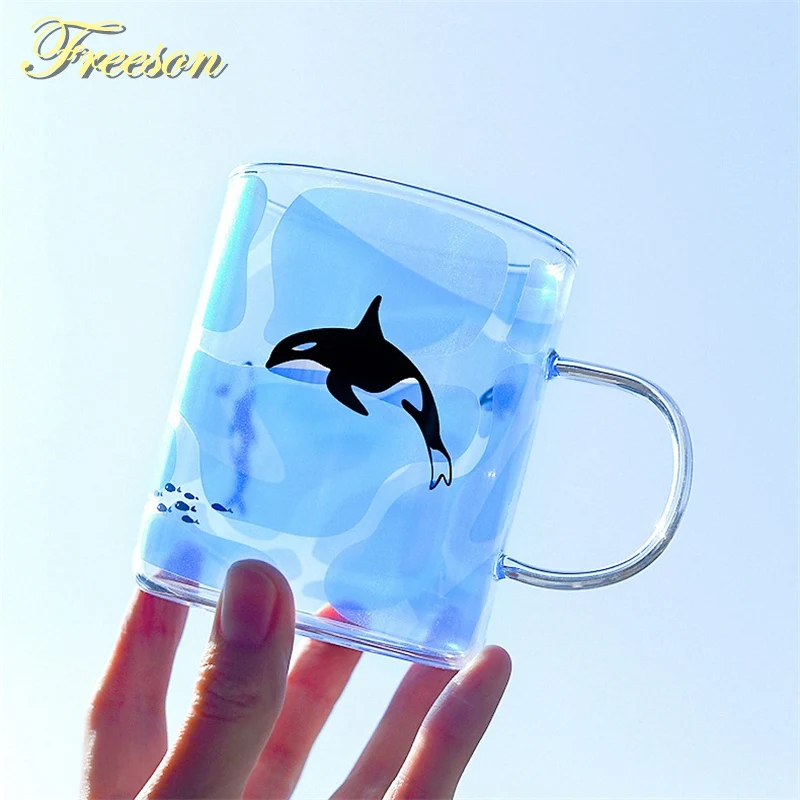 

Creative Killer Whale Glass Coffee Mug 350ml Cute Tea Mug Polar Bear Tea Cup Heat Resistant Glass Coffee Cup Beer Mug Dropship
