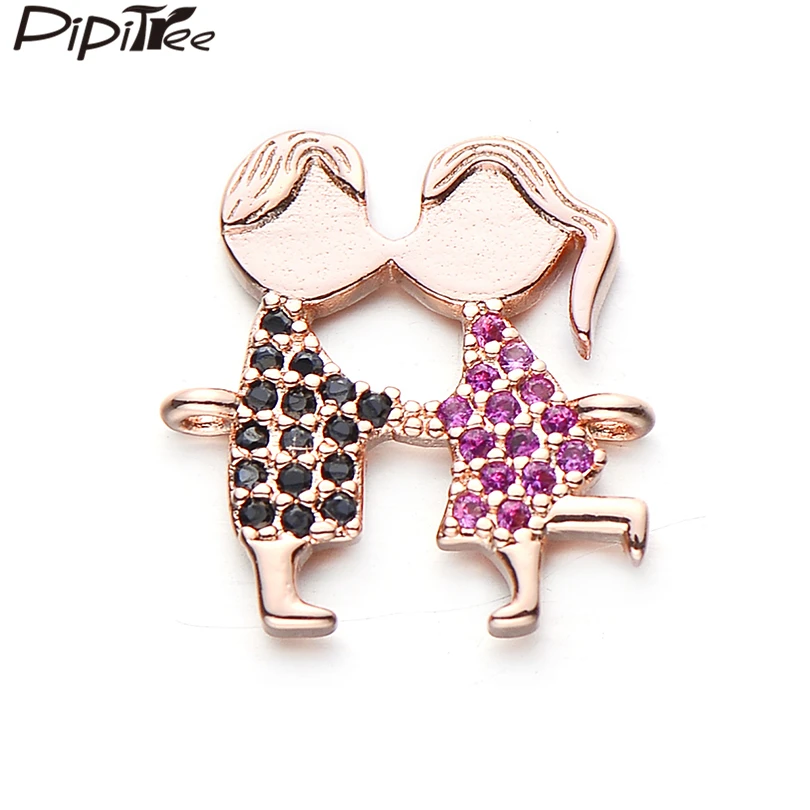 Pipitree I Love You AAA черный и фуксия кубический циркон Мужчины женщины мальчики шармы