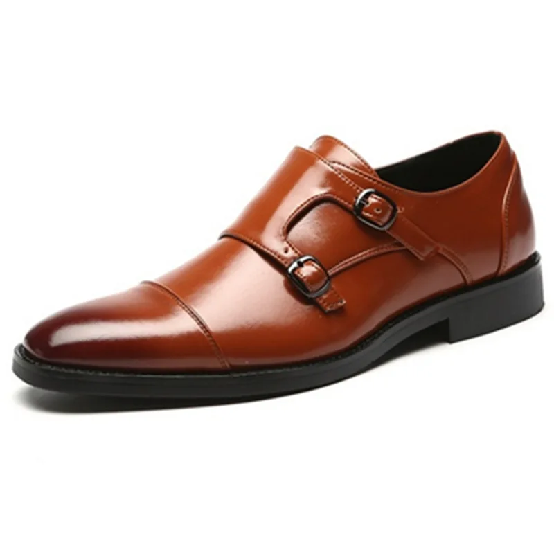

New Leather Men Formal Shoes Belt Buckle Pointed Toe Weddings High Quality Men's Dress Business Shoes Party Leather Casual Shoes