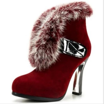 

Zapatos Mujer Chaussure Femme Wedding Shoes Woman Winter Girls Ladies High Heels Ankle Boots Women Pumps Warm Fur G61225