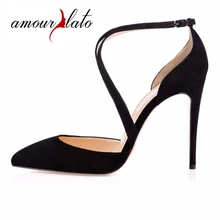 Amourplato/Женская Мода острый носок босоножки на высоком каблуке с перекрещенными ремешками насосы Туфли под платье; Цвет черный, фиолетовый Size5-13
