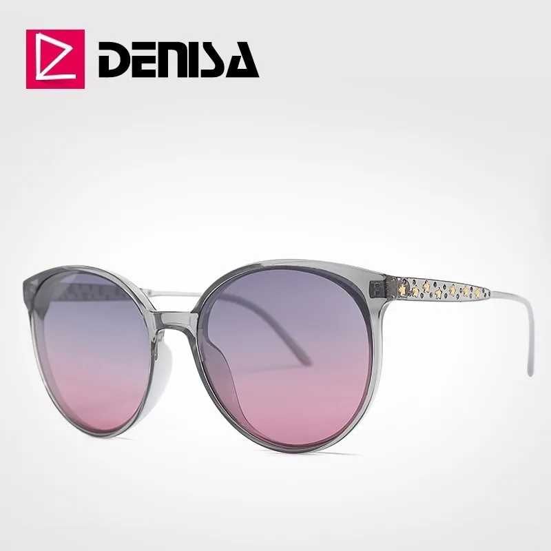 DENISA UV400 поляризованные солнцезащитные очки круглые женские крупные солнцезащитные очки винтажные вождения солнцезащитные очки для женщин G29904 - Цвет линз: Gray Pink Sunglasses