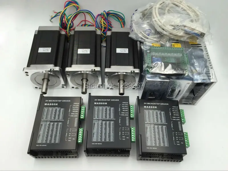 

3 Axis Nema34 1700oz.in 12Nm Stepper Motor Drive Kit + Power Supply + 5 Axis Breakout Board CNC Kit for Engraver Lathe Mill