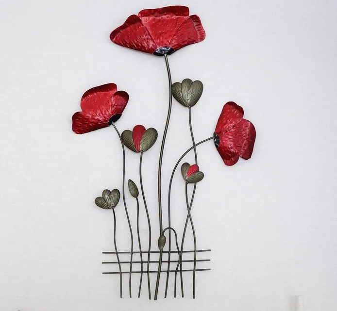 Modern Home Decoration Metal Wall Art Hand Made Red Poppy Flower As