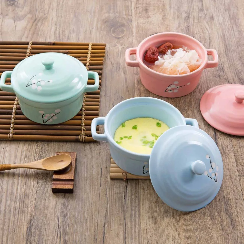 

OTHERHOUSE Mini Ceramic Casserole Soup Pot with Handle Ceramic Cookware Cooking Pot Milk Egg Stew Pan Kitchen Pots