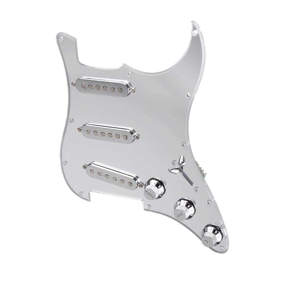 

3-Ply PVC SSS Guitar Pickguard Scratch Plate Polished Silver Prewired Assembly
