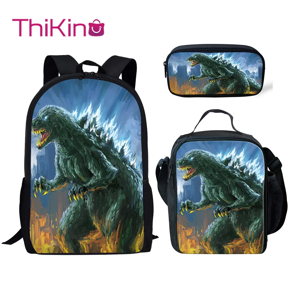 

Thikin Casual Godzilla Monstar School Bags 3pcs/set for Teenagers School Backpack Cartoon Pattern Bookbag Lovely Satchel