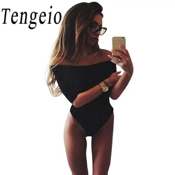 Tengeio Summer Women Fashion Black White 3/4 Sleeve Tops Sexy Slash Neck Off Shoulder Jumpsuit Bodysuit Club One Piece Jumpsuit