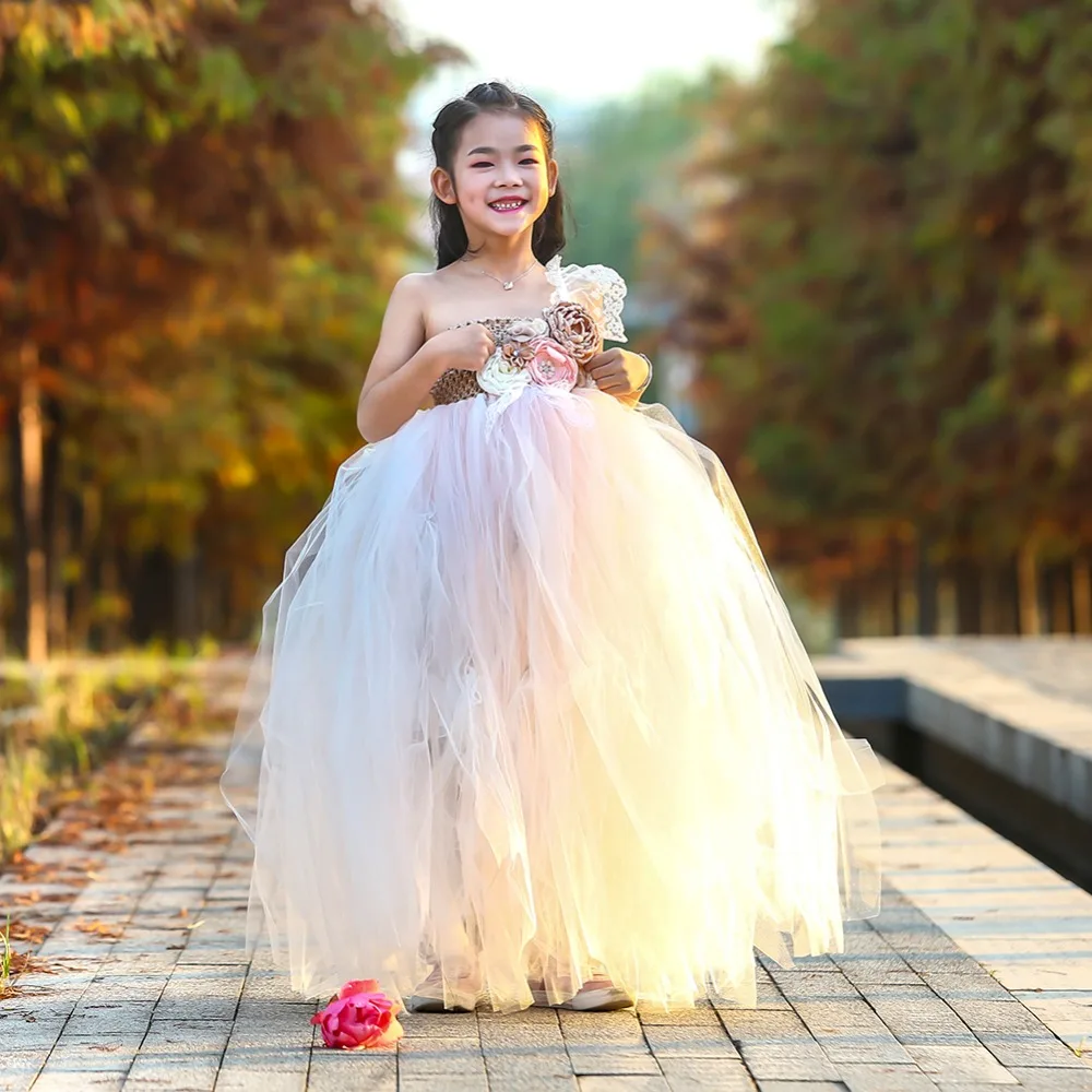Floral Boutique Girls Dress Summer Clothes for Girl 1-14 Years Ankle Length Lace One Shoulder Teenager Dress Girls Tutu Dress (2)