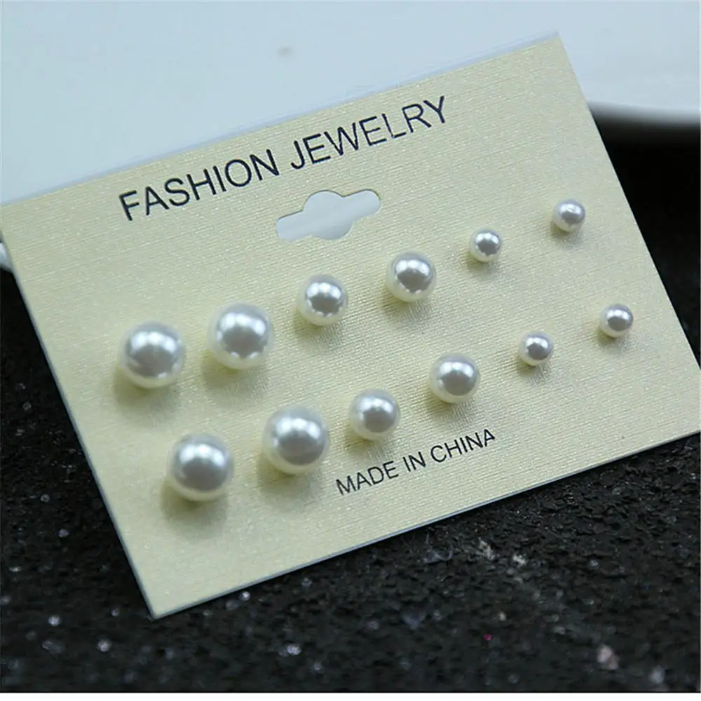 Fashion 6 pair/set Women Round Crystal Stud Earrings for Women Cubic Zircon Piercing Earrings for Girls Jewelry Gift jn0462 - Окраска металла: Имитация родиевого покрытия