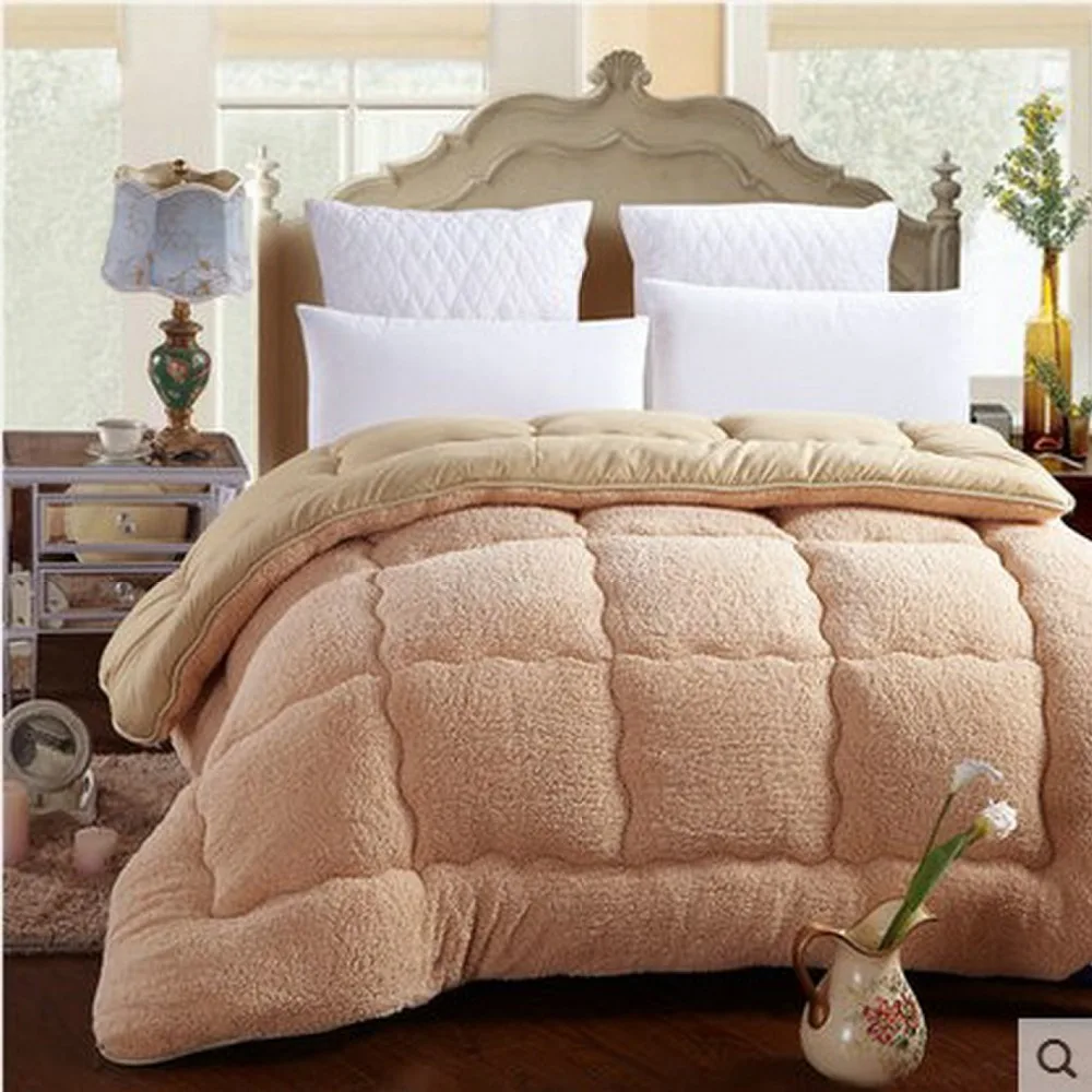 

Free shipping Camelhair Warm Winter Wool Quilt Thicken Comforter/ Duvet/ Blanket Lamb Down Fabric Filling Bedding Set