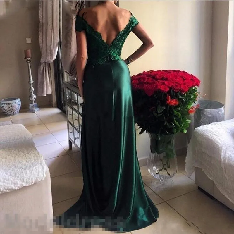 Abiye Robe De Soiree, арабское вечернее платье, зеленое, с открытыми плечами, вечерние платья, сексуальные, с разрезом, для выпускного вечера, платья, vestido longo