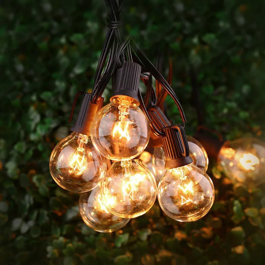 Luzes da Corda do Bulbo Bola do Vintage de Fadas Pendurado ao ar Livre da Corda do Pátio Beiaidi Globo Claro String Guirlanda Interior - Guarda-chuva 25ft G40 5 Cheap Iluminação de Natal